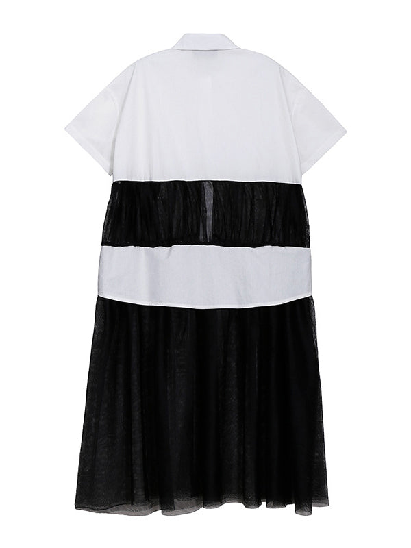 Original Gauze Split-Joint Short Sleeve Shirt Dress