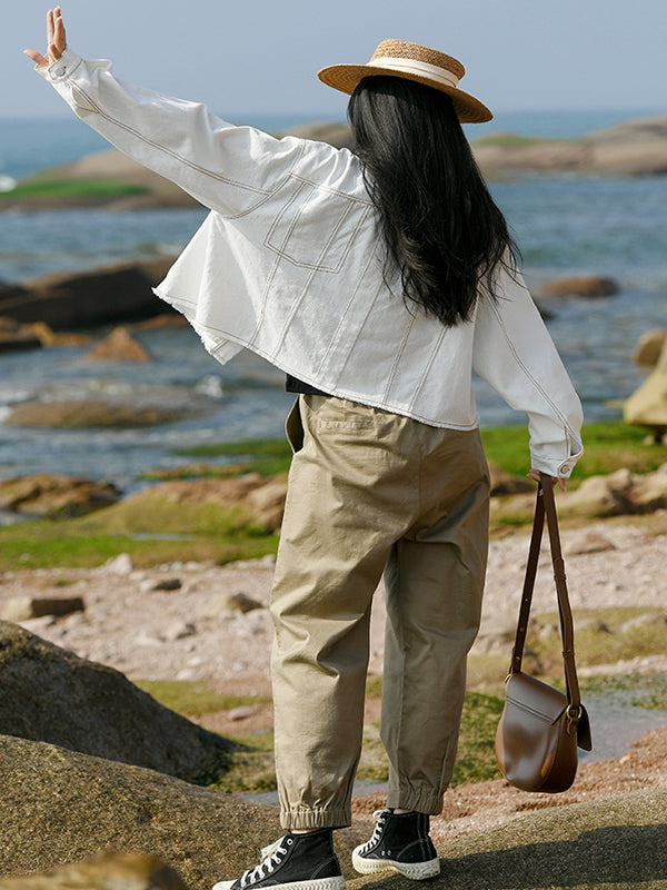 Casual Loose Long Sleeves Buttoned Solid Color Lapel Collar Jackets&Coats