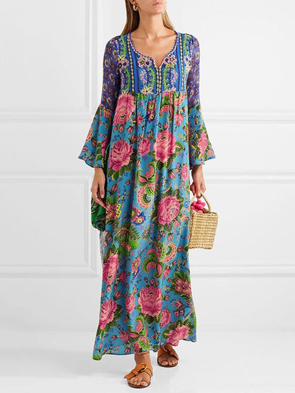 Flared Sleeves V-neck Bohemia Dress
