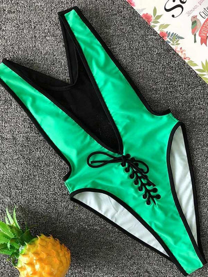 Tulle Lace-up One-piece Swimwear