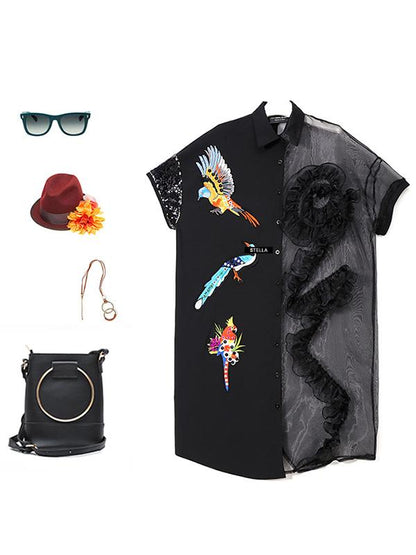 Fashion Gauze Split-joint Midi Dress