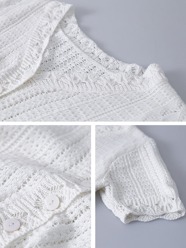 Original Solid Color V-Neck Knitting Cardigans Tops