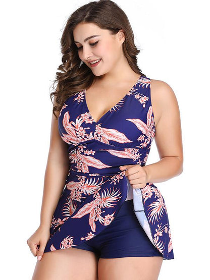 Printed&Plain Plus Size Tankini