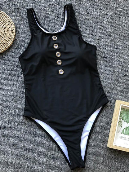 Metal Rings Black One-piece Swimwear