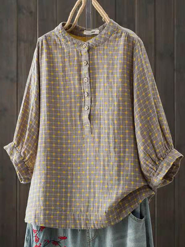 Simple Printed Buttoned Short Sleeves Blouse Top
