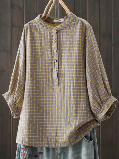 Simple Printed Buttoned Short Sleeves Blouse Top