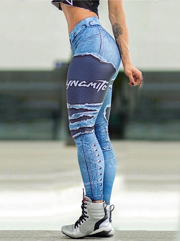 Fashion Printed Contrast Color Leggings Casual Pants Bottoms