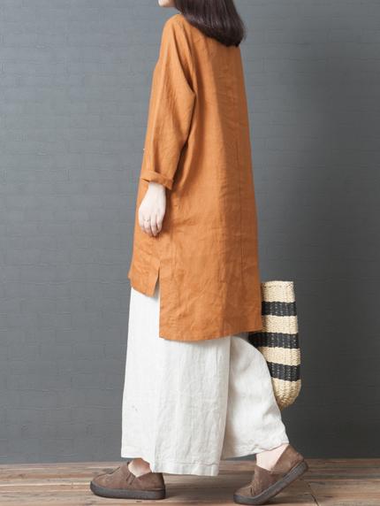 Solid Split-joint Round-neck Short Shirt Dress