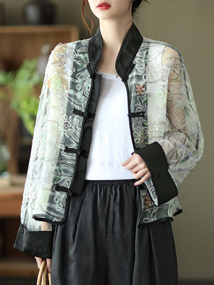 Original Thin See-Through Embroidered Long Sleeve Outerwear