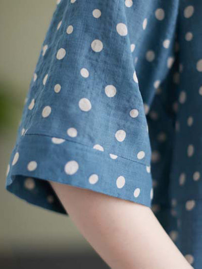 Artistic Retro Loose Polka-Dot Hollow Lace Peter Pan Collar Blouse