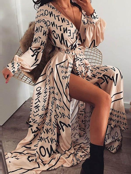 Long Sleeves Printed Maxi Dress