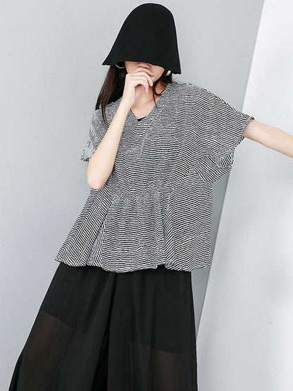 Striped Ruffled Asymmetric Shirt