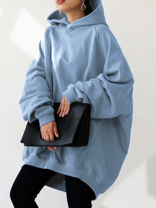 Simple Casual Solid Color Split-Joint Batwing Sleeves Hoodies