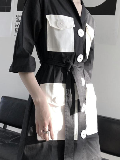 Split-joint Lapel Big Pocket Shirt Dress