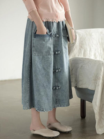 Original Retro Frog Belted Denim Skirt