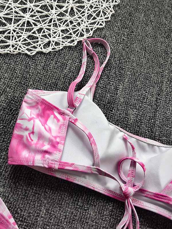 Tie-Dyed Backless Bandage Split Bikini Swimsuit