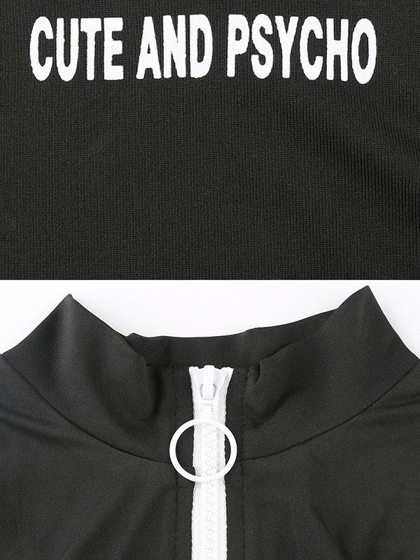 Sexy Letter Printed Zipper Sports Bodysuits