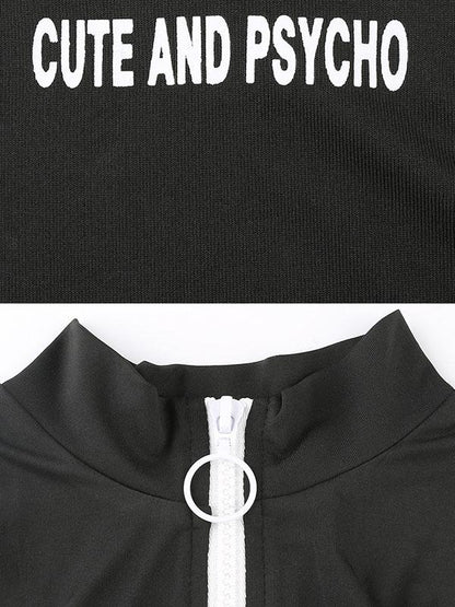 Sexy Letter Printed Zipper Sports Bodysuits