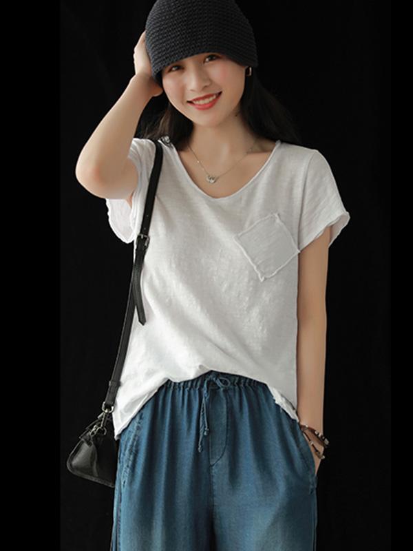 Vintage Bamboo Cotton Solid T-Shirt