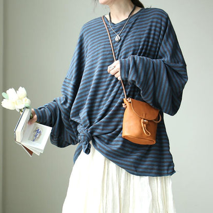 Buykud Retro Classic Stripe Batwing Sleeve Loose Shirt