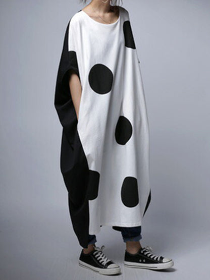 Original Loose Polka-Dot Round-Neck Batwing Sleeves Maxi Dress