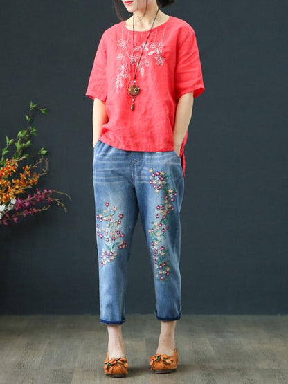 Loose Embroidered Jean Pants