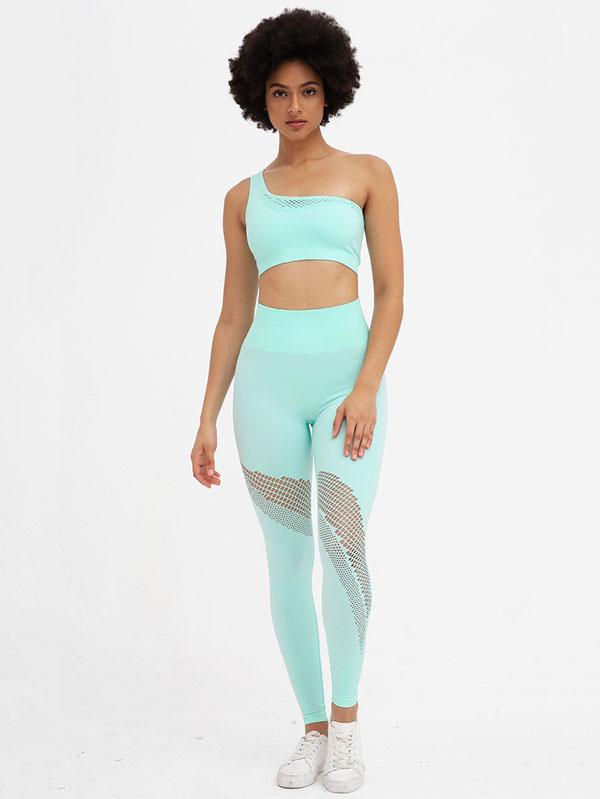 Fashion Hollow Solid One-Shoulder Yoga Suits