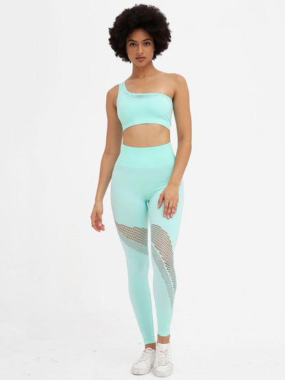 Fashion Hollow Solid One-Shoulder Yoga Suits