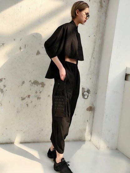 Solid Cropped Half-short Shirt