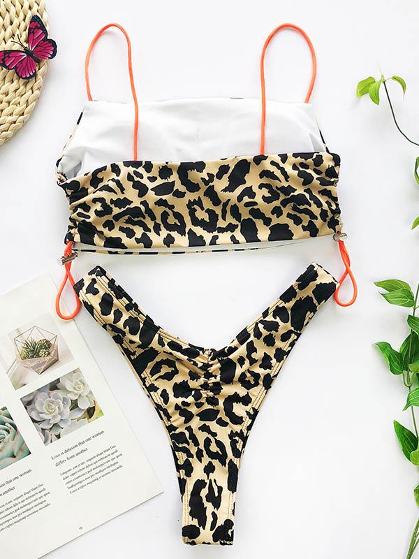 Snake-Print Bandage Split Bikini Swimsuit