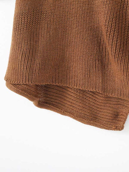 Casual Solid Color High-Neck Long Sleeves Knitted Sweater Midi Dress