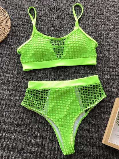 Plain Hollow Spaghetti-neck Bikini Swimsuit