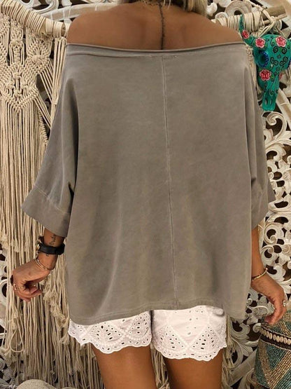 Off-The-Shoulder Seven-Quarter Sleeve T-Shirt