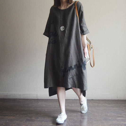 Casual Round Neck Cotton Embroidery Dress