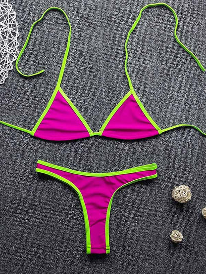 Sexy Triangles  Hemming Bandage Split Type Bikini Swimsuit