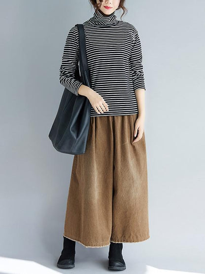 Comfortable Striped High-neck T-shirt