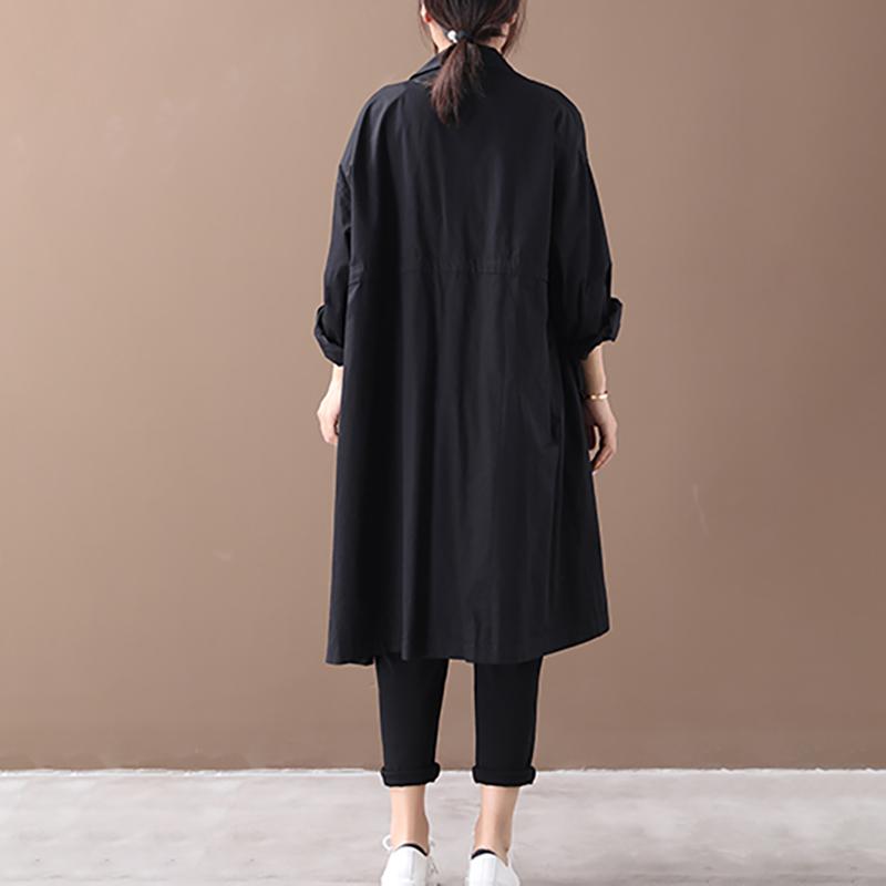 Buykud Literary Casual Pleated Pockets Zipper Trench Coat