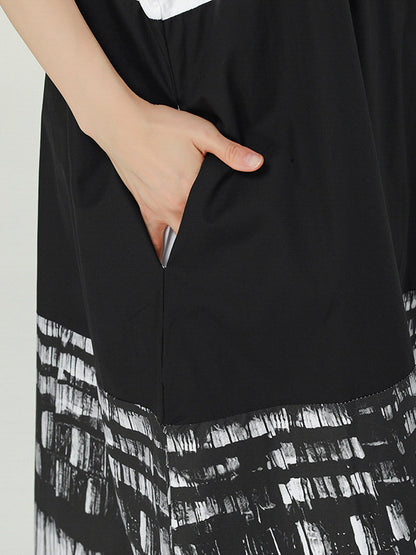 Stylish Irregular Graffiti Printed Split-Joint Strap Dress