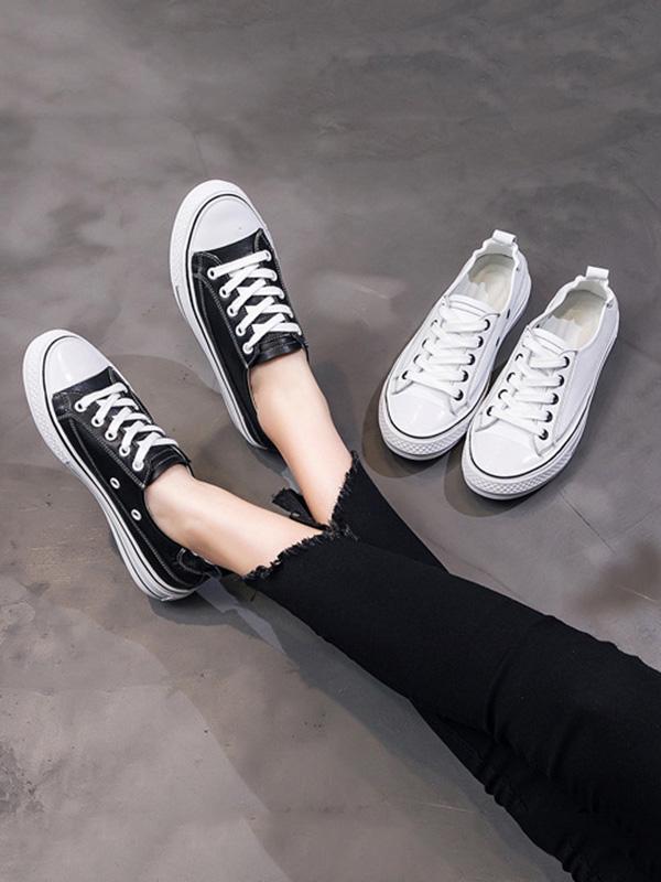 Lace Up Pu Leather Sneakers