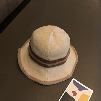 Buykud Colorblock Striped Warm Foldable Bucket Hat