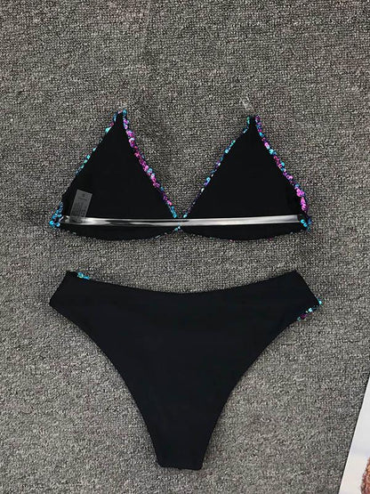 Sequinned Reversible Split Bikini Swimsuit