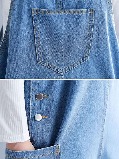 Denim Blue Front-pocket Long Dress