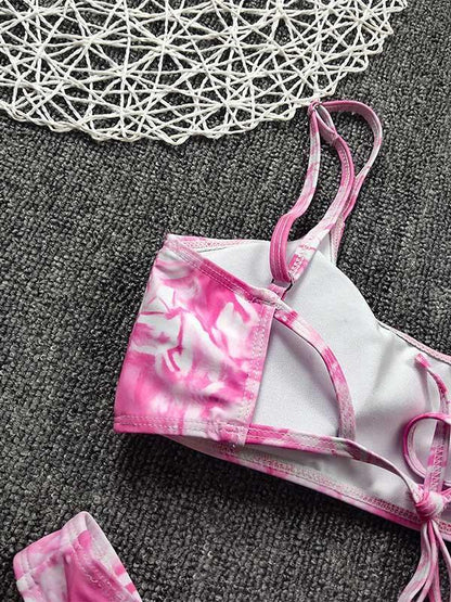 Spaghetti-Neck Tie-Dyed Bikini Swimsuit