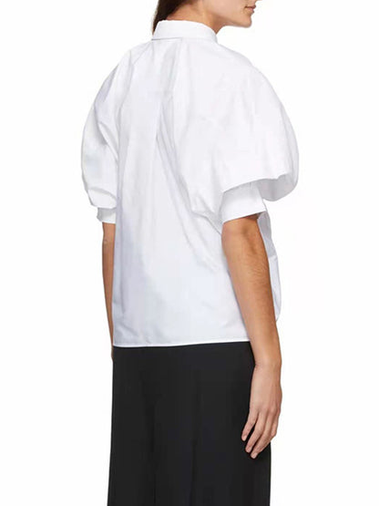 Original Solid Color Lapel Batwing Sleeve Blouse Tops