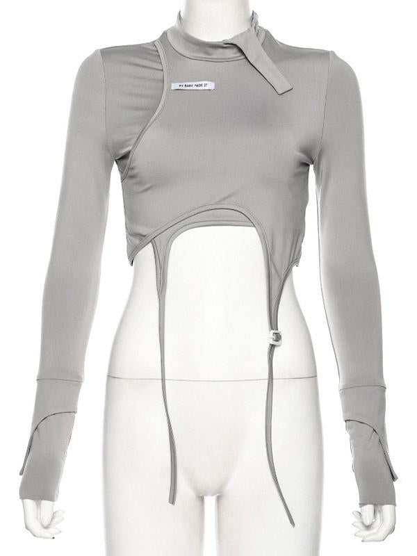 Solid Navel Exposed False Two Tight-Fitting Tops