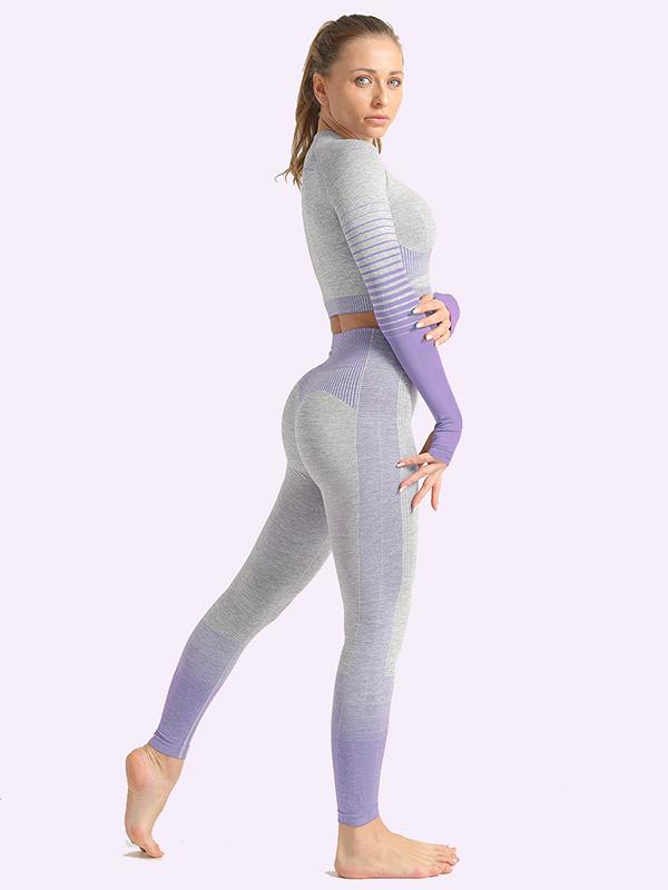 Sexy  Contrast Color Long Sleeves Yoga Suits