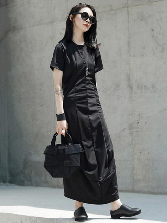 Simple Black Winkled Long Dress