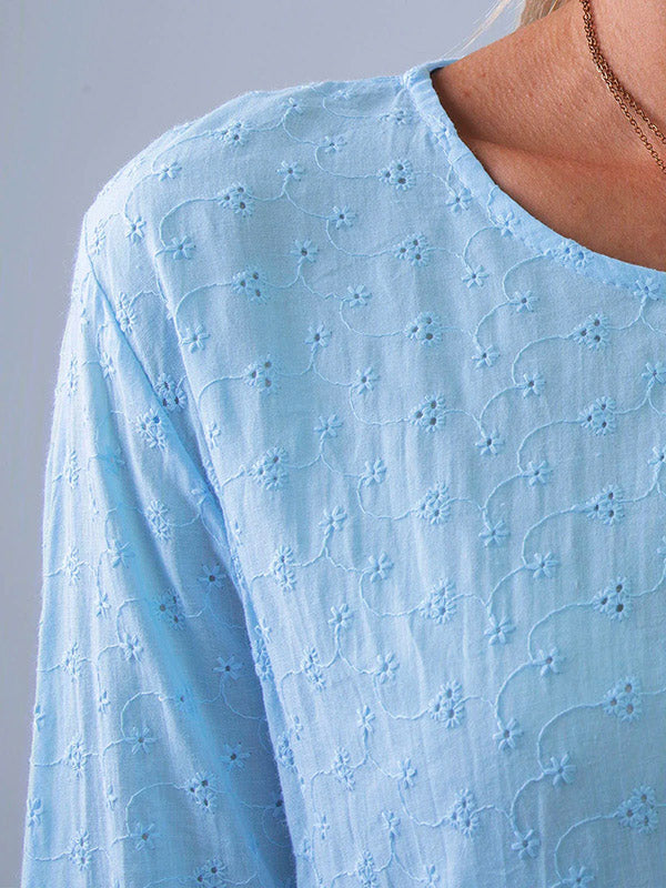 Loose Solid Color Hollow Round-Neck 3/4 Sleeves Midi Dress