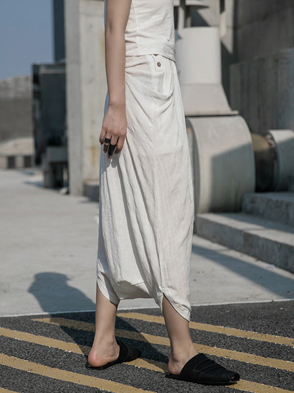 Casual Solid Color Asymmetric Empire Harem Capri-Pants