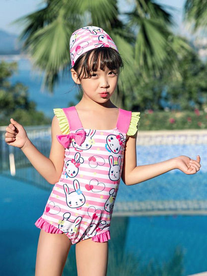 AONIHUA Bunny Printed Bowknot Decorated Girl Swimwear
